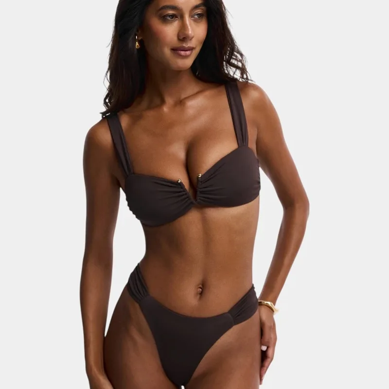 2026 Women Solid Bikini Set Underwire Push Up Wide Strap Top Ruched High Cut Bottom Brazil Summer Beach Bathing Suit Swimwear