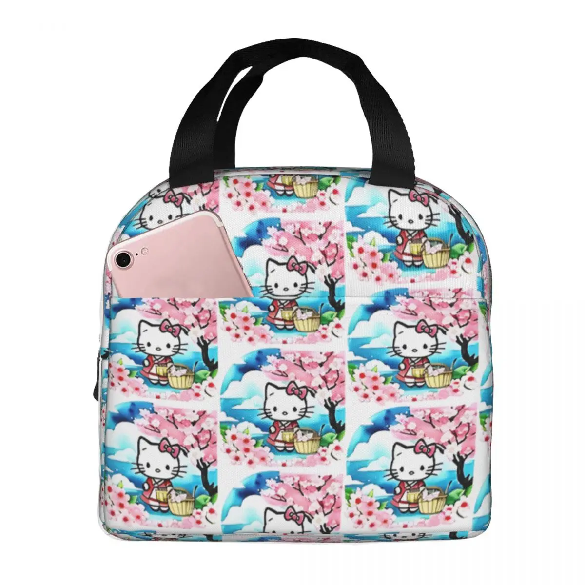 Hello Kitty Picking Flowers Food Preservation Bag Sanrio Students Oxford Travel Hand Bag Multifunction