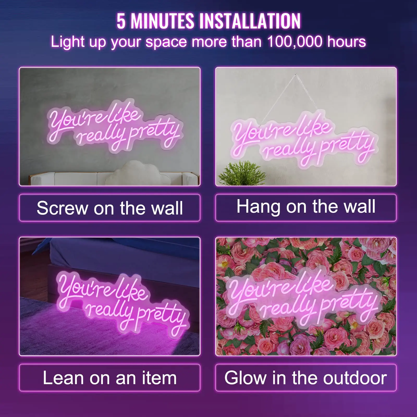 Pink  Neon Signs for Wall Decor, Large Lights Sign with Remote Control and Power Adapter, Used for Party, Wedding, Living Room