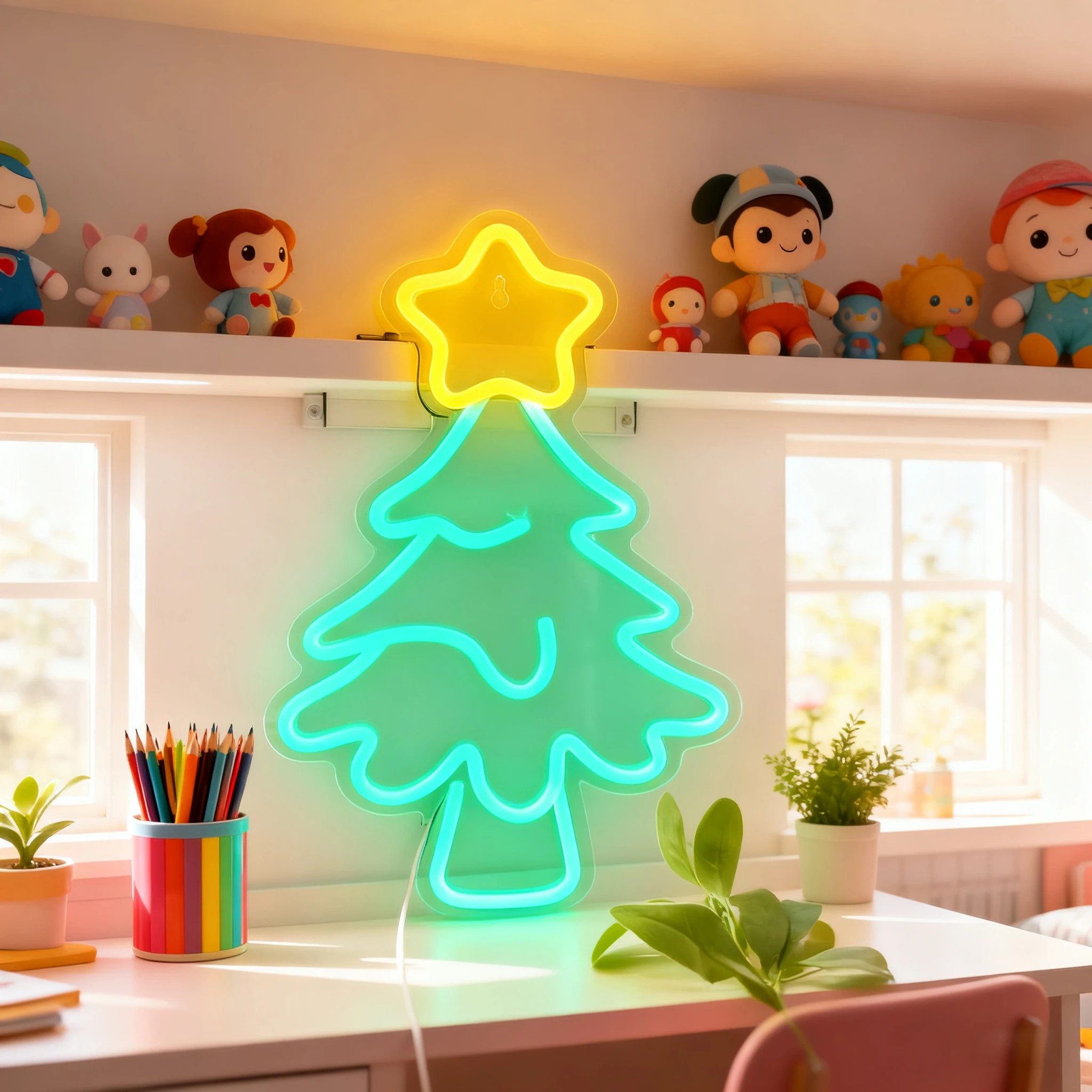 لافتة نيون شجرة عيد الميلاد الحديثة، ديكور عيد الميلاد LED يعمل بمنفذ USB للمكتب المنزلي، ضوء الجنية على الحائط للعطلات مع توهج أزرق ثلجي احتفالي #5