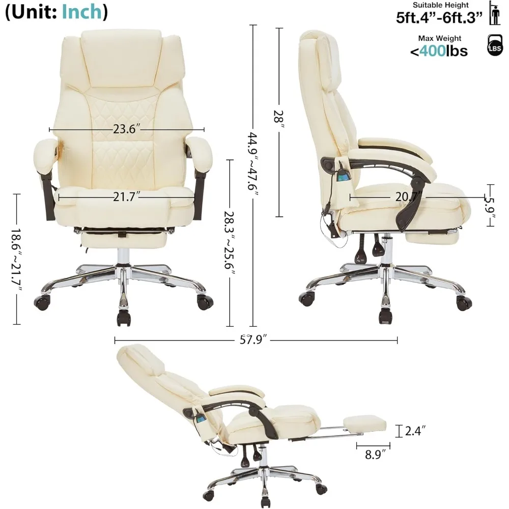 Эргономичное офисное кресло с откидной спинкой и подогревом и вибрацией для тяжелого использования до 400 фунтов