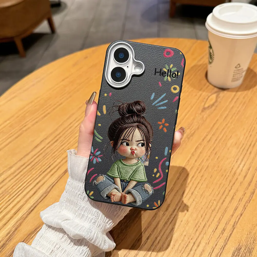 Hawaii Girl Hello Leather Phone Case For Samsung Galaxy S26 S25 Ultra S24 S23 FE S22 Plus S21 A34 A35 A54 A55 A56 A36 5G Cover