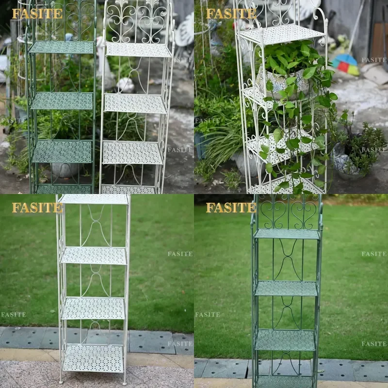 For Modern Simple Wrought Iron Leaf Design 4 Tier Bookshelf Outdoor Garden Courtyard Balcony Plant Pot Display Rack Sturdy