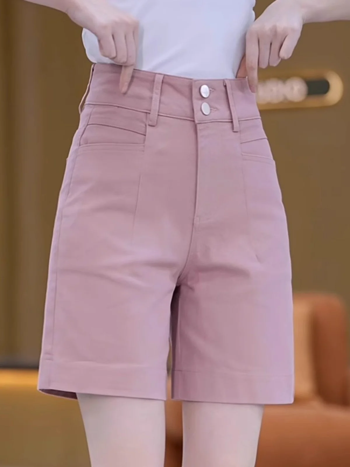 

Soft Cotton Denim Short Pants Women's High Waist Wide Leg Slimming Casual Straight Five-Quarter Length Mid-Pants Summer Thin ...