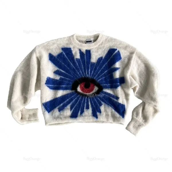 Vintage Knitted Sweater Unisex American Hot Sweater Men Women Harajuku eye graphic Retro Cotton couple Pullover