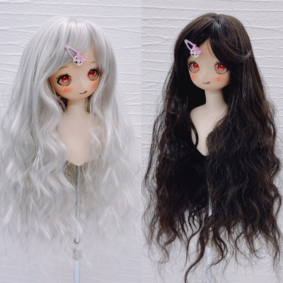 BJD doll wig suitable for 1/3 1/4 1/6 size cute doll wig with bangs silver gray natural hand-rolled fake hair doll accessories