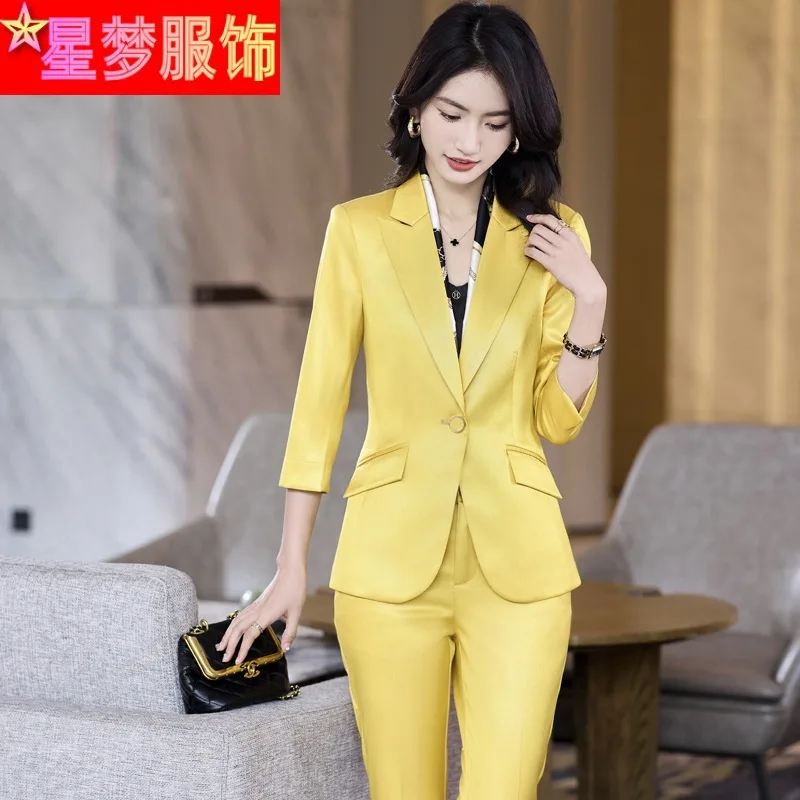 Business Wear Spring and Summer New Short-Sleeved Skirt Fashion Ol Slim-Fit Slimming Jewelry Front Desk Beauty Hotel Overalls