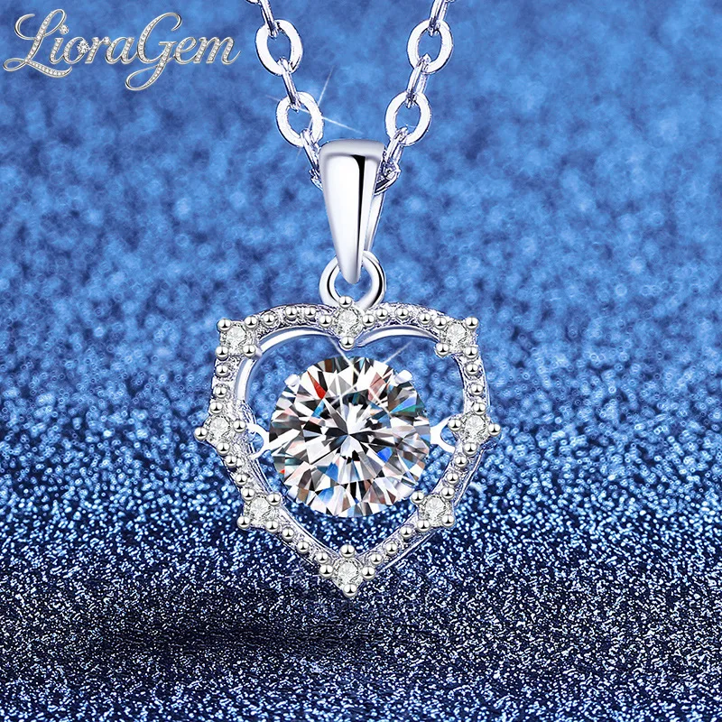 LioraGem Elegant Love Moissanite Necklace for Women, 1-Carat Moissanite Beating Heart Pendant Platinum PT950 Stamp