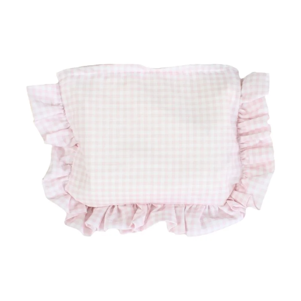 Simple Ruffle Plaid Makeup Bag Cloth Multifunctional Toiletry Organizer Bag Large Capacity Zipper Travel Storage Bag Home