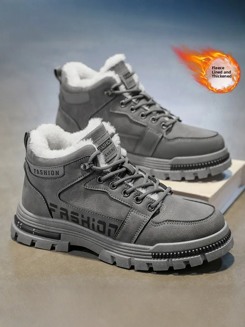 

Men's Winter Thickened Fleece Lined Snow Boots Anti-slip Leather And Fur Integrated Warm Boots Waterproof Northeast Co...