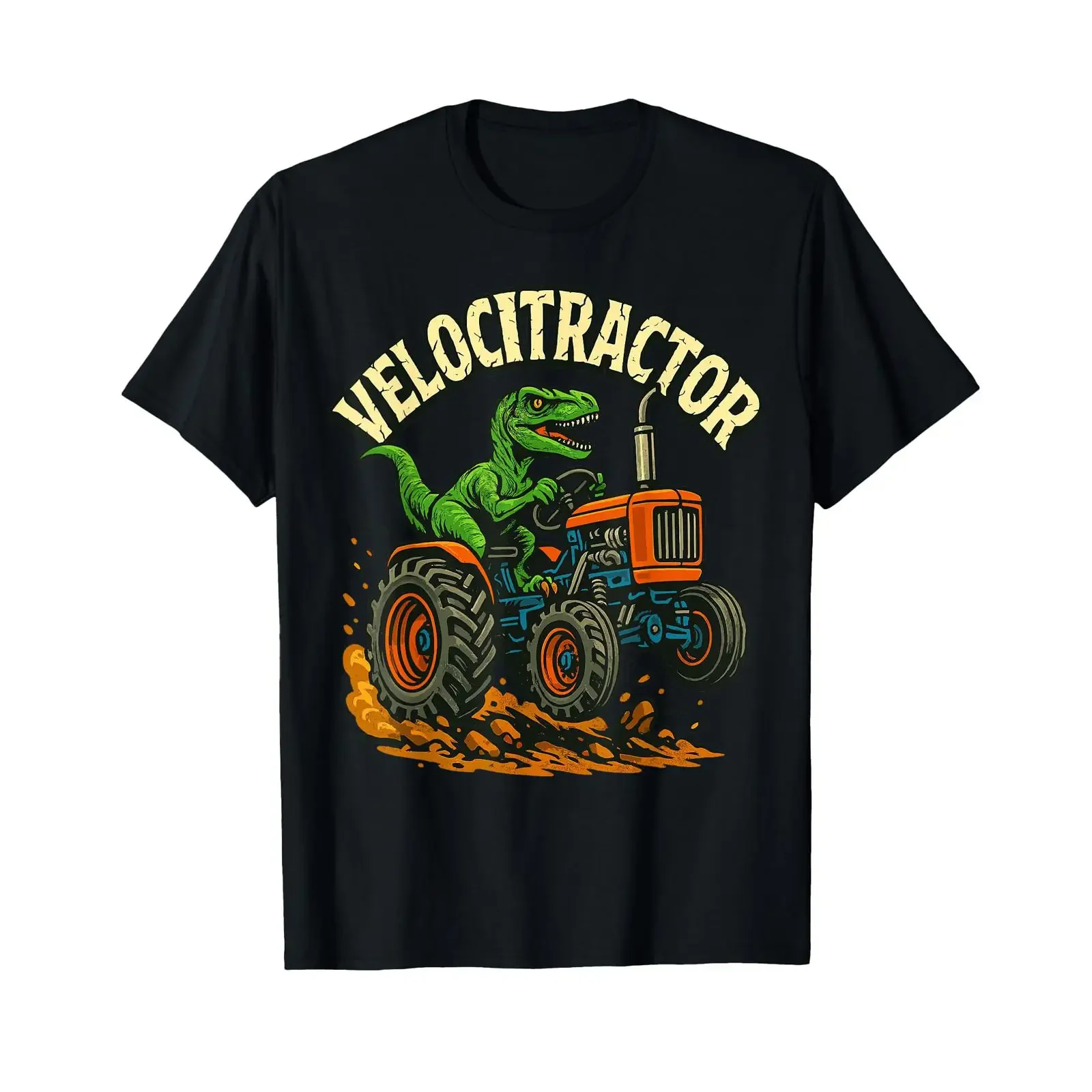 Velocitractor Dino Tractor Lover Fun Agriculture Dinosaur T Shirt vintage Washed streetwear Soft Casual Breathable homme