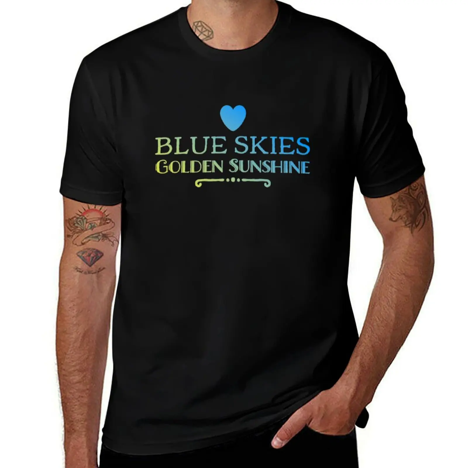 Blue Skies, Golden Sunshine T-Shirt plus size tops basketball graphic tees Short sleeve tee men