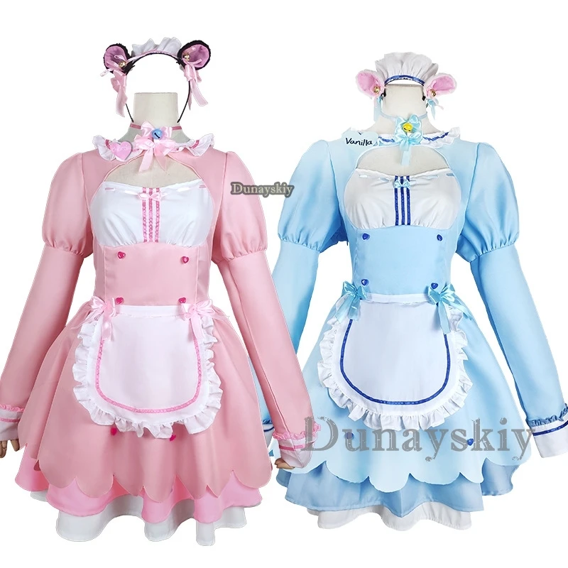 Anime jogo nekopara chocolate baunilha cosplay traje peruca vestido de empregada lolita servo saia mulher sexy kawaii festa de aniversário terno