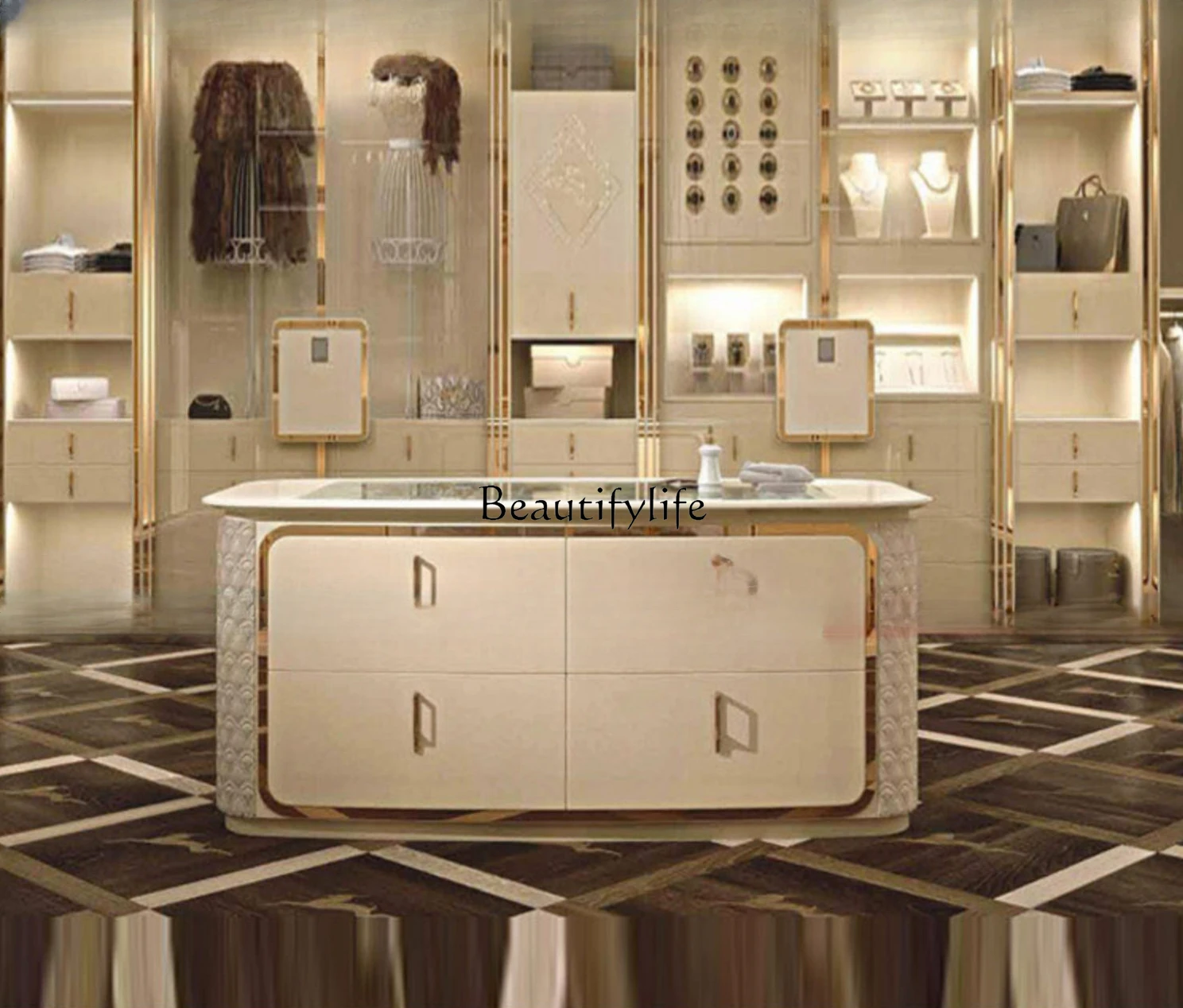 

Nakajima Cabinet New Style White Light Luxury Jewelry Solid Wood Nakajima Table Cloakroom Customization