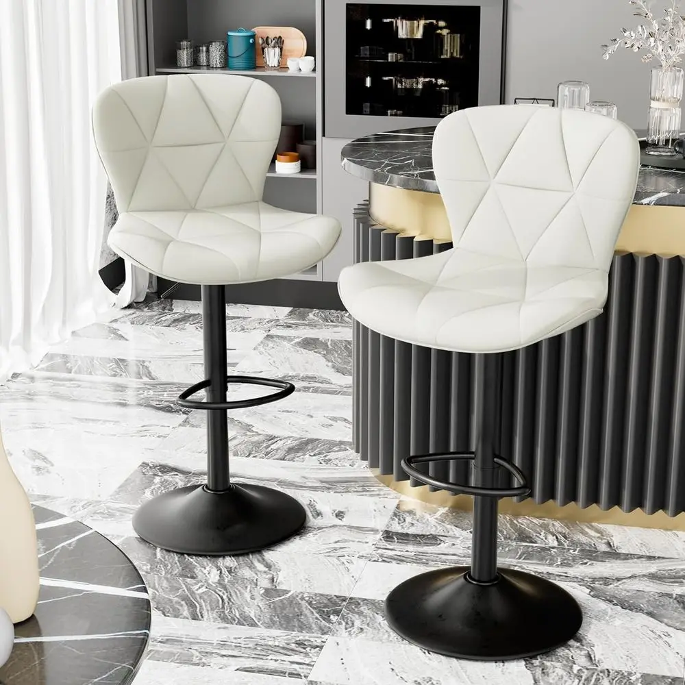 

Bar Stools Set o 2, ern aux Leather Adjustable Swivel Barstools, Counter Height Chairs with Back and ootrest or Kitchen Island,