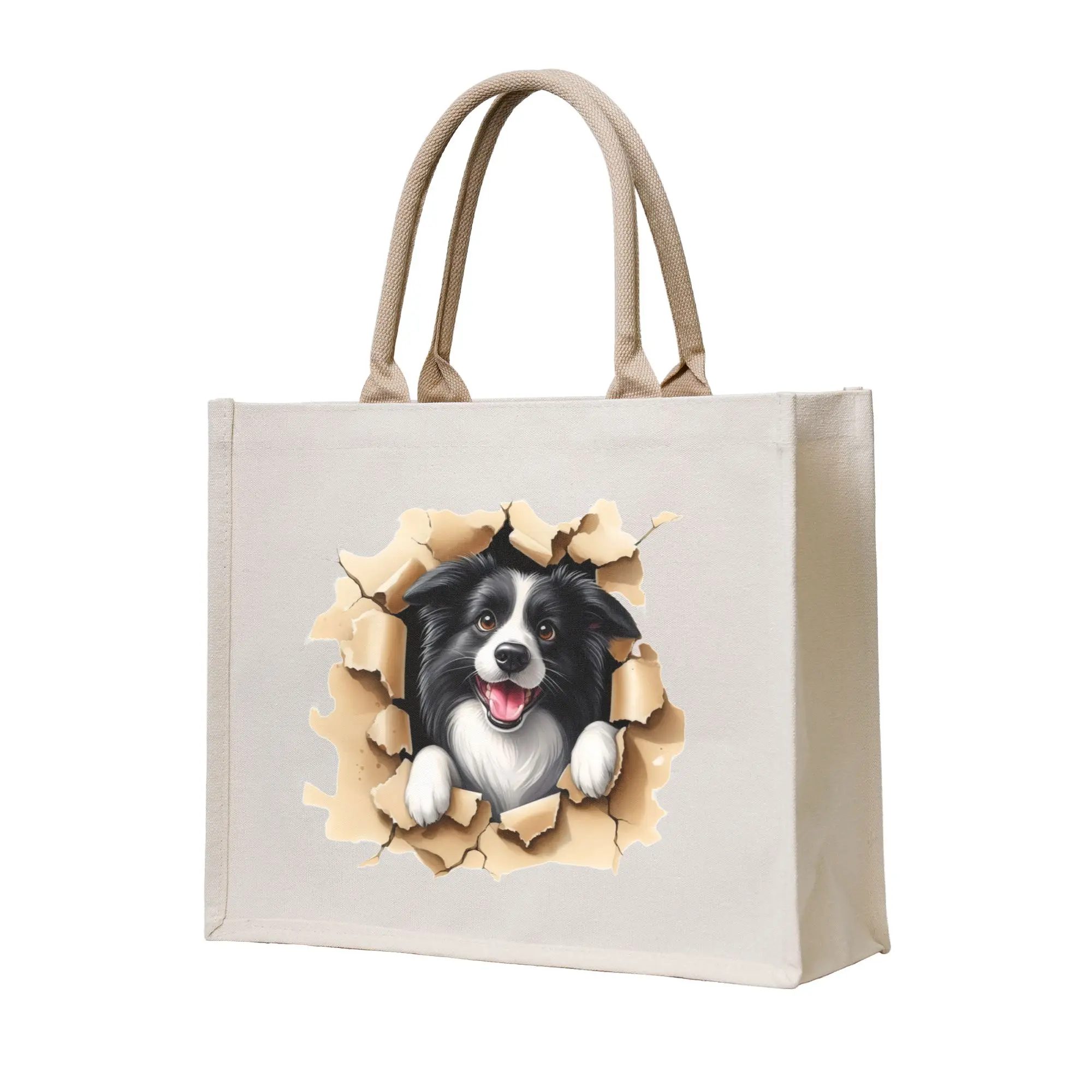 Fashion Cute Love Border Collies  Shopping Tote Bag Portable Dog Pet  Grocery Shoulder Shopper Bag