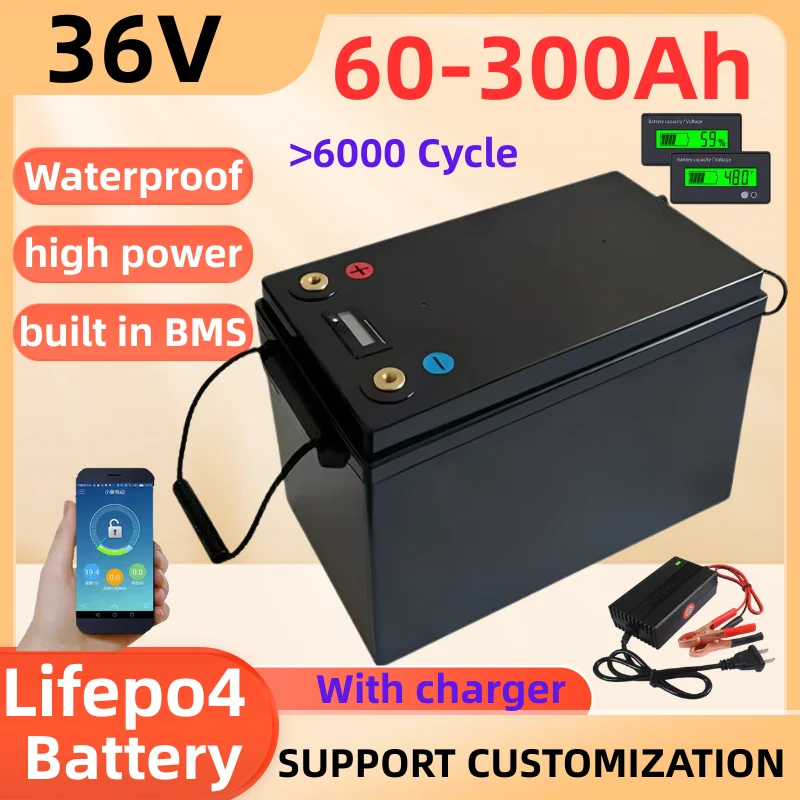 

XNY 36V 60AH 80AH 100AH 120AH 150Ah 200AH 300ah LifePo4 литиевая батарея, 3000 Вт тележка для гольфа, электромобиль + зарядное устройство