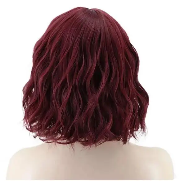 Synthetic Hair Wigs Curly Bob Wig with Bangs Short Bob Wine Red Heat Resistant Bob Style for Women