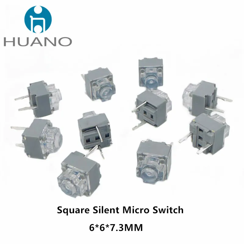 2 قطعة HUANO منتج جديد microswitch 6*6*7.3 مللي متر شفافة مربع صامت ماوس مايكرو التبديل ماوس الكمبيوتر كتم مفاتيح مفاتيح