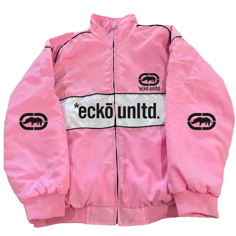 Men Ecko Unltd Rhino Logo Winter Padded Jacket Black‑White‑Red Color‑Block Zip‑Up Warm Stand Collar Outerwear Hip‑Hop Street Coa