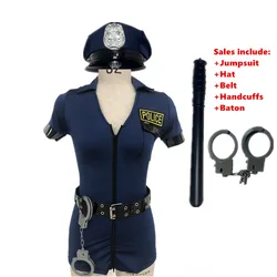 Women Blue Sexy Police Costume Female Cop Officer Uniform Halloween Fancy Party Cosplay Policewoman Stage Performance Outfit