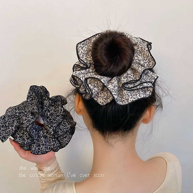 

Large Double Layer Floral Scrunchies Elastic Hair Bands Soft Vintage Hair Ties For Women High Ponytail Styling Fashion Hair