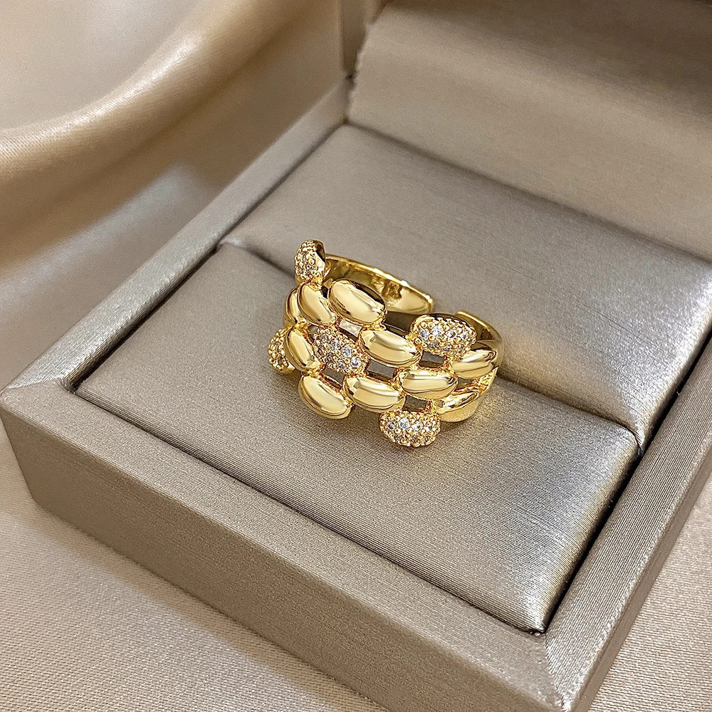 Luxury Geometric Zircon Patchwork Rings for Women Fashion Gold Plated Copper Finger Rings Party Jewelry