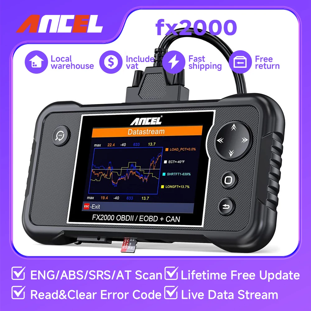 ANCEL FX2000 OBD2 Scanner Engine Code Reader ABS Airbag Transmission System Turn off Engine Light OBD Scan Tool