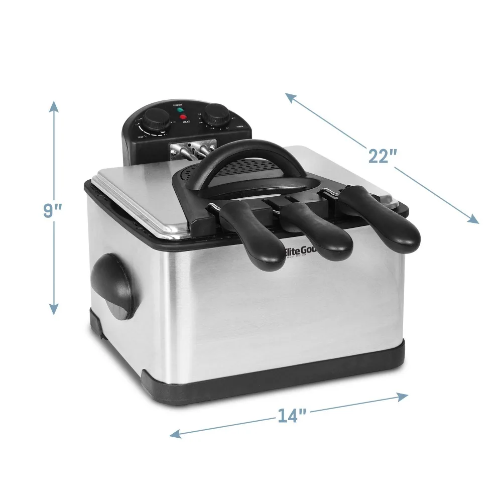 Electric Immersion Deep Fryer with 3-Baskets, Lid with Viewing Window and Odor Free Filter