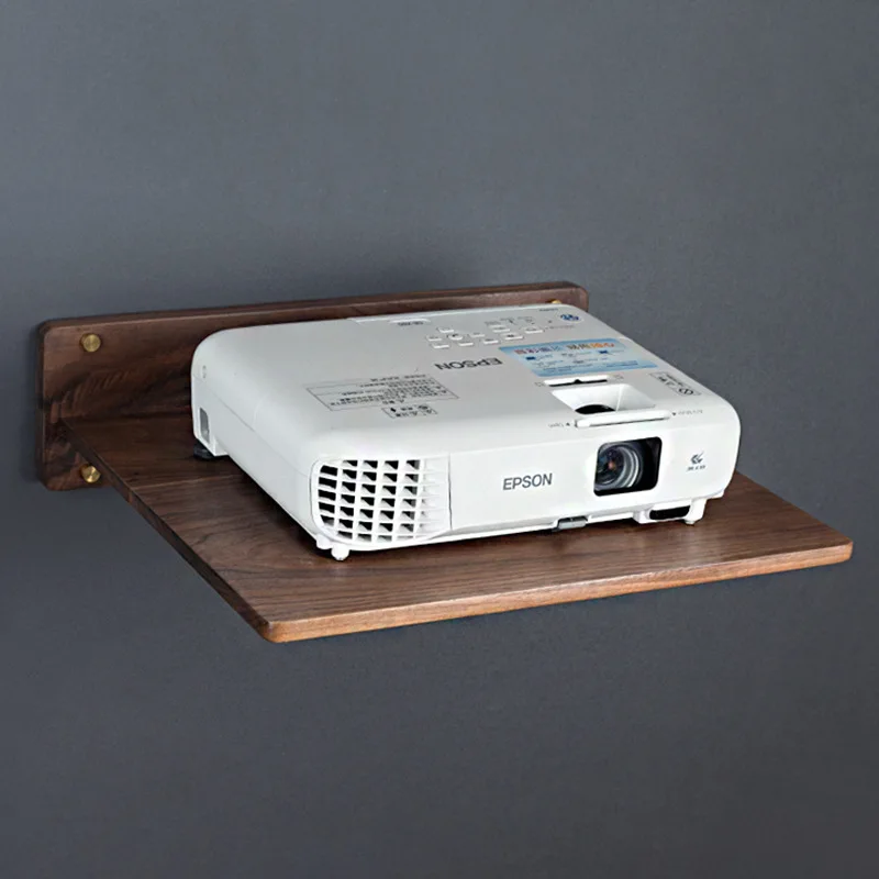 Black Walnut Projector Wall Shelf, Solid Wood Bedside Platform for Speakers or Routers, Cable Opening, Smooth Hand-Sanded Finish