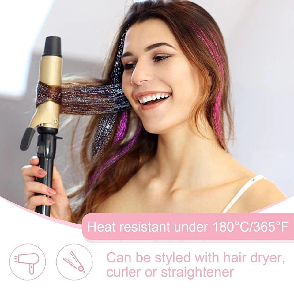 Synthetic 12Pcs Hair Tinsel Clip In Glitter TinselStraight Hair Extensions Tinsel Kit Shiny Hair Accessories For Women