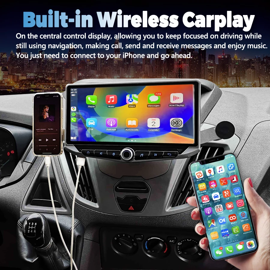 10.88inch Android 14 Qled Screen For Ford Transit Connect Tourneo Custom Ecosport Car Auto Multimedia Player GPS Carplay Stereo