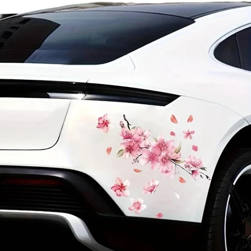 Pink Cherry Blossom Floral Car Stickers Love Auto Vinyl Decal Bumper Window for Women Car Tuning Styling Accessories