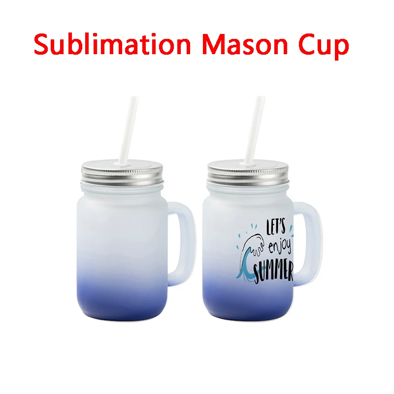 Wholesale Gradient Sublimation Mason Jar 15oz Frosted Glass Mugs with Handle Wide Mouth Drinking Glass Bottles For Mother's Day