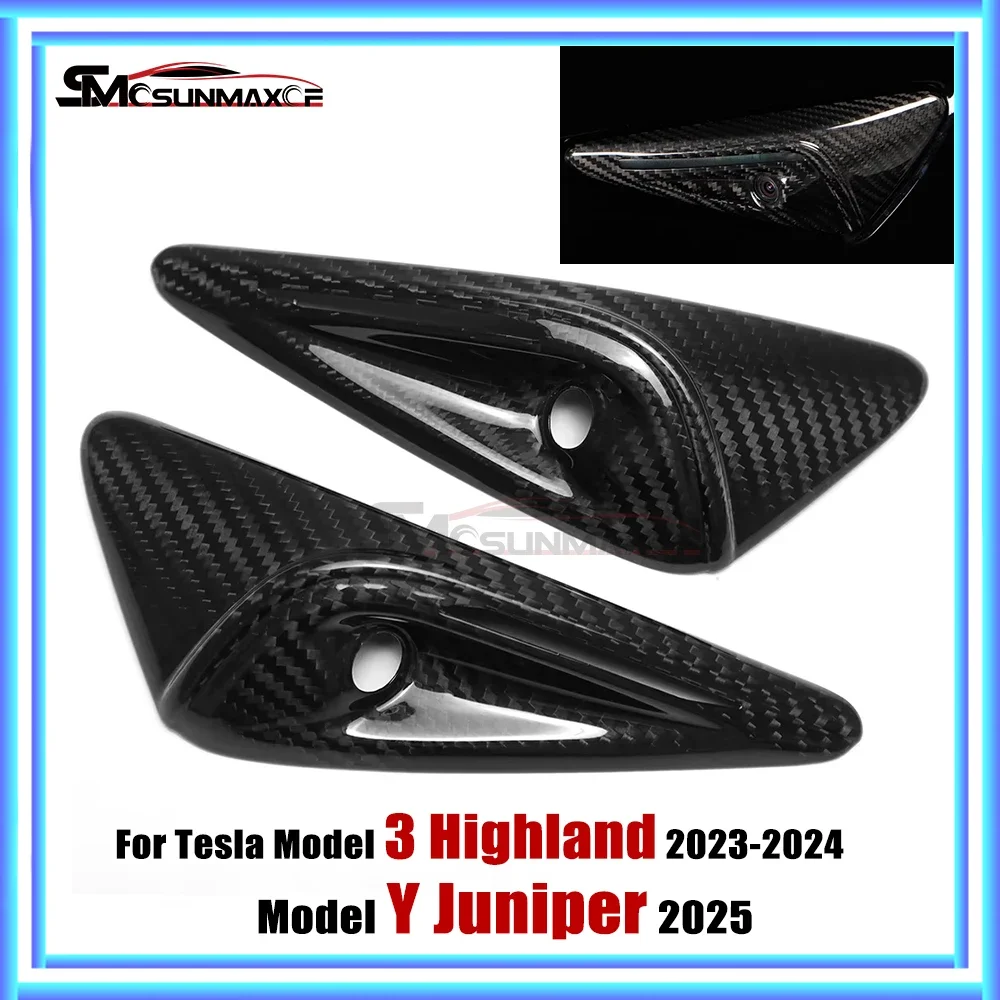 

Real Forged Carbon Fiber Car Side Fender Camera Cover Frame Car Interior Accessories For 2024 Tesla Model 3 Highland