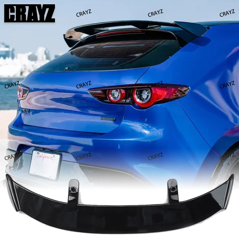 

For Mazda 3 Axela Hatchback 2019-2024 Car Styling ABS Carbon Fiber Rear Roof Spoiler Wing Tail Trunk Lid Cover Auto Decoration