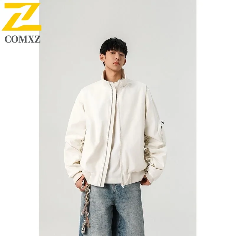 

COMXZ Minimalist Varsity Jacket Loose Stand Collar Outdoor Running Travel Windbreaker High Quality Climbing Coat Men'S Clothing