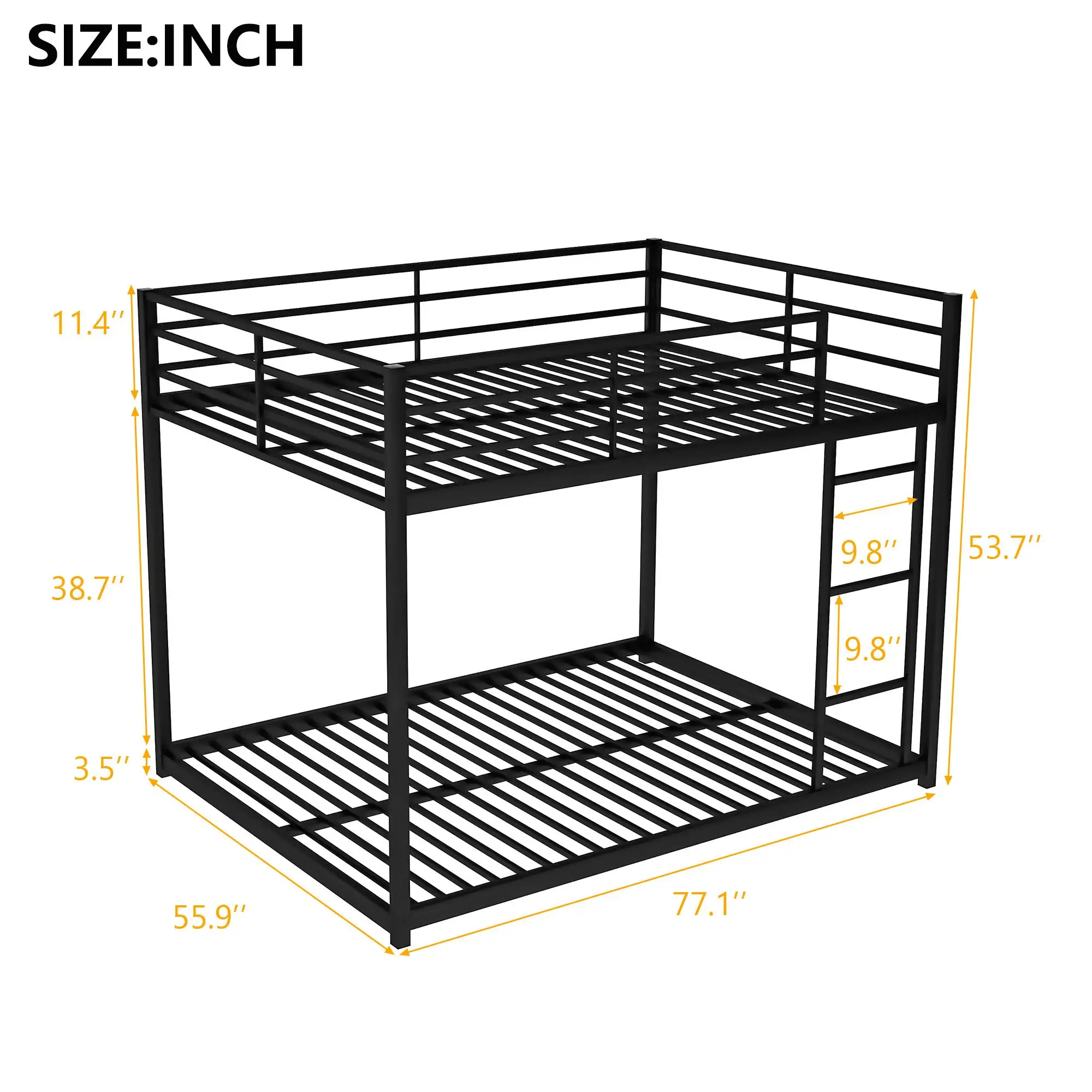 Stylish Full Over Full Metal Bunk Bed with Ladder - Low Profile Design in Black for Space-Saving Solutions