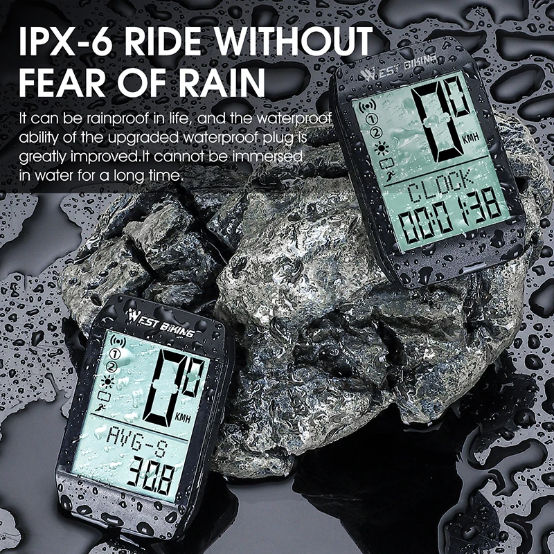 WEST BIKING 5 Languages Bike Computer Waterproof 2.0inch Bicycle Stopwatch Auto Wake Speedometer Wired Wireless Cycling Odometer