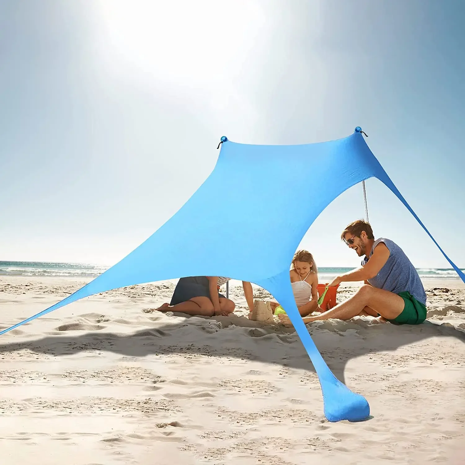 Family Beach Sunshade Lightweight Sun Shade Tent With Sandbag Anchors Large Portable Canopy Drop