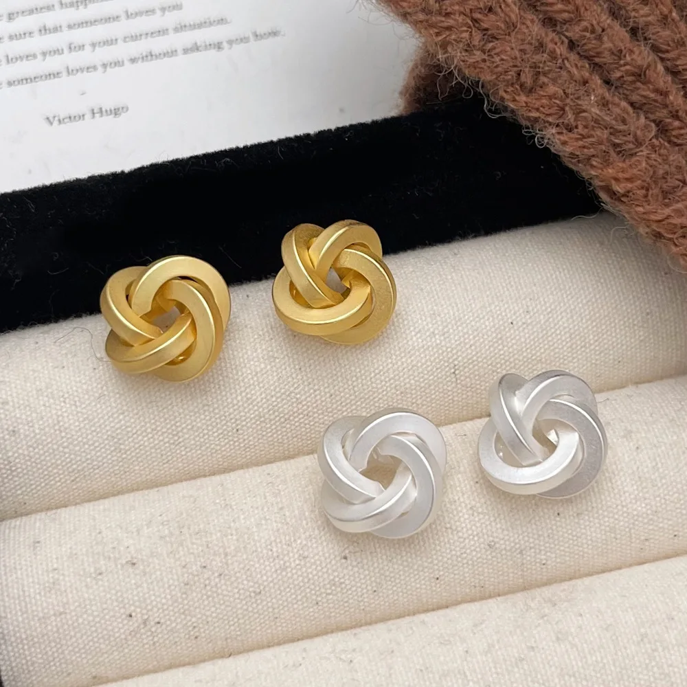 

Trendy Matte Hollowed Line Twisted Stud Earrings for Women Minimalist 925 Silver Needle Geometric Round Earrings Fine Jewelry