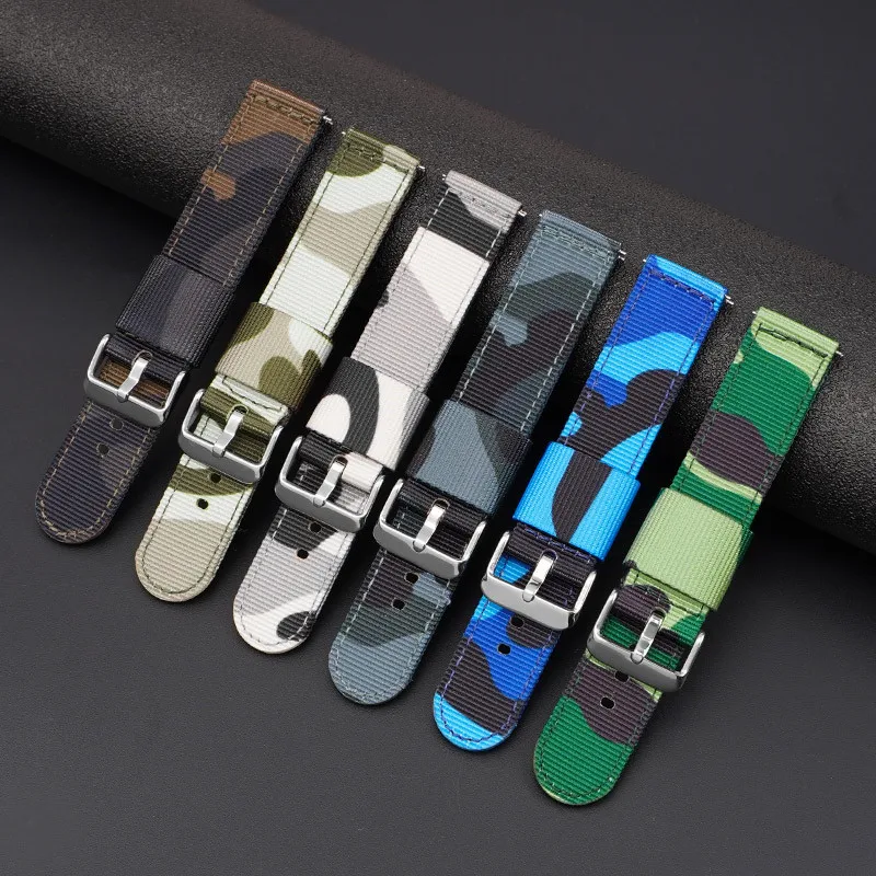 Camouflage Canvas Nylon Strap 18mm 20mm 22mm 24mm for Samsung Galaxy Watch 5 4 Active 2 Sport Smart Watch Band for Huawei GT 2/3