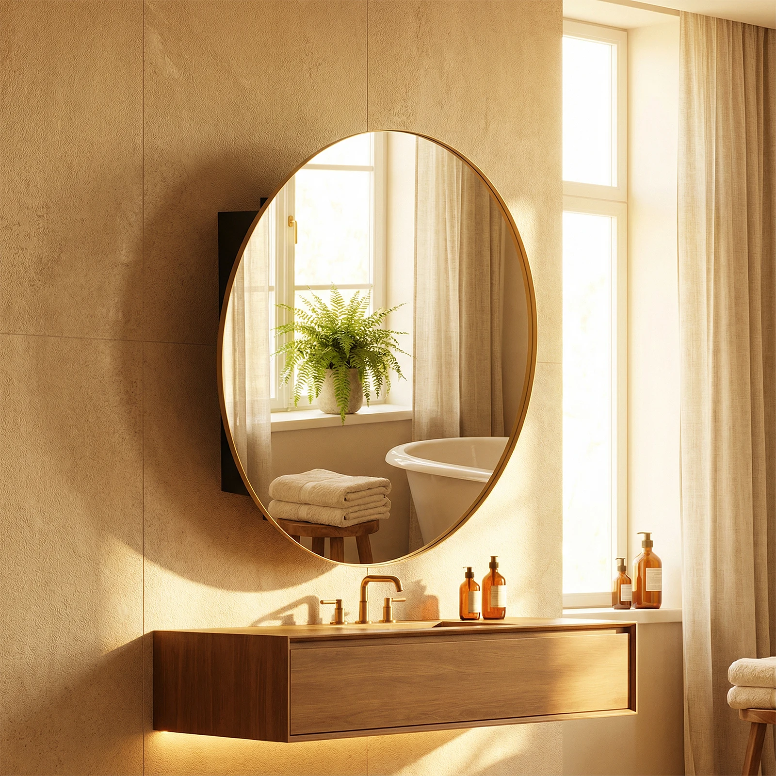 

Round Bathroom Cabinet Mirror Circular Mirror Storage Removable Shelves Gold Iron Frame Wall Mounted Home Furniture Metal