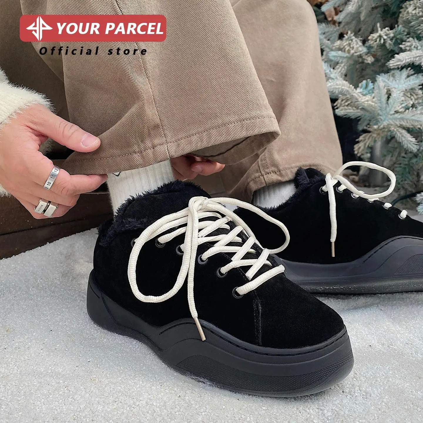 

Men's suede snow boots with cow suede leather, winter outdoor cotton shoes, casual and comfortable couple's bread shoes