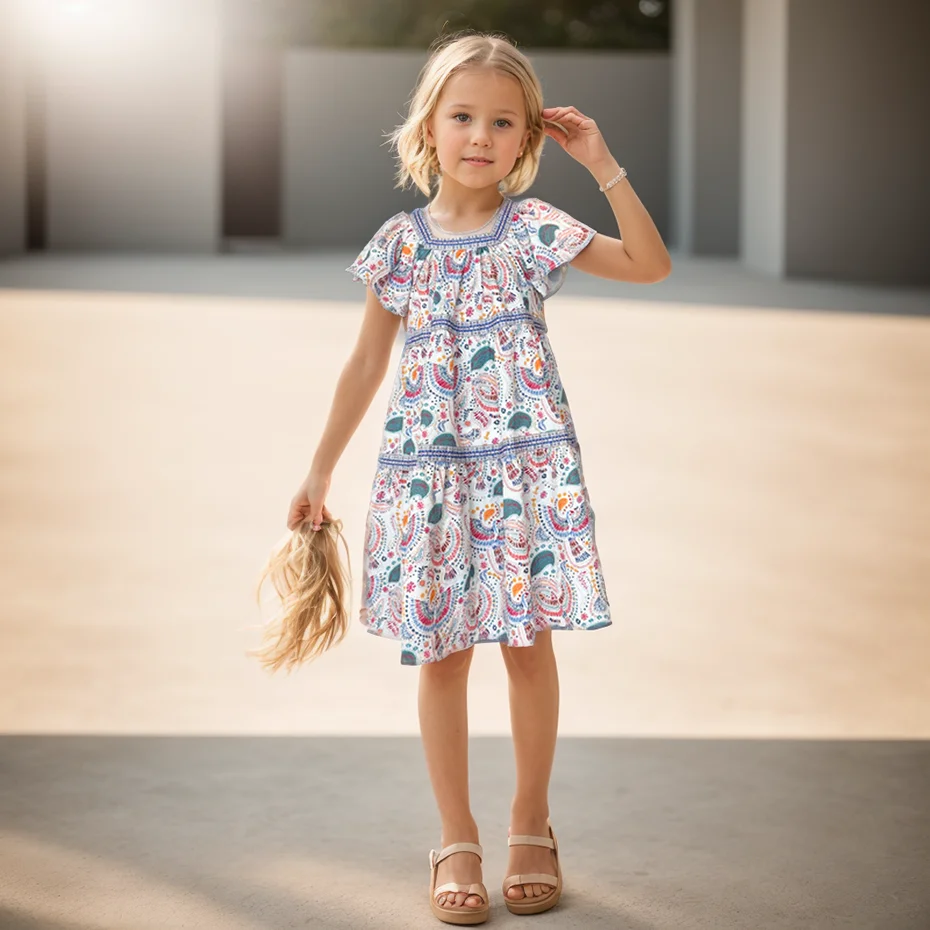 Girl Dresses Floral Pattern Girls Summer Dresses Sleeveless Children Dresses Casual Style Costumes Kids 6 8 10 12 14