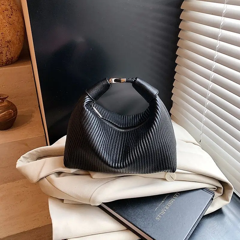 Black White Sliver Crinkle Ribbed Hobo Bag Small Crossbody Shoulder PU Leather premium feel Top Handle Purse Phone For Women