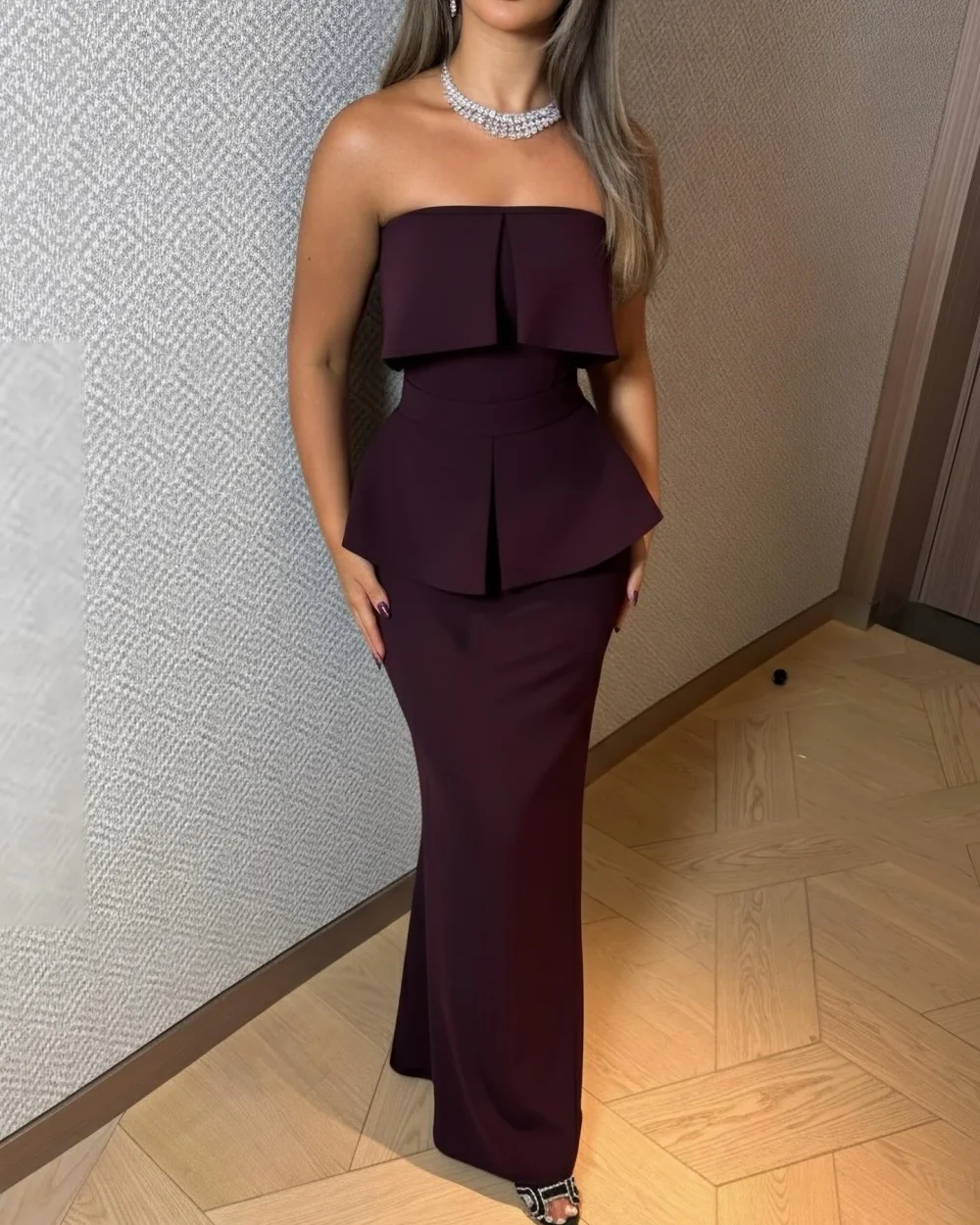 Customized Simple Modern Style Jersey Pleat Ruched Mermaid Strapless Midi Dresses Bespoke Occasion Dresses Sizes Available Retro