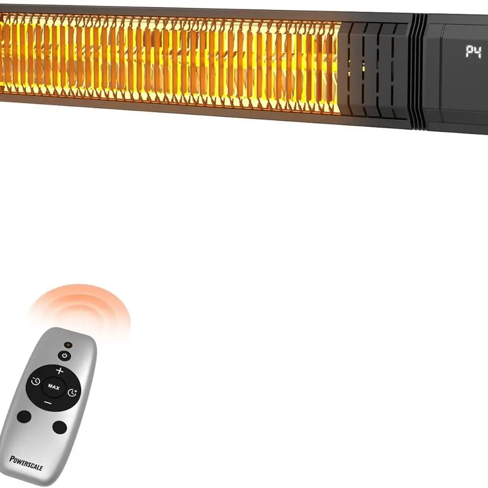 

Инфракрасный обогреватель мощностью 1500 Вт с дистанционным управлением, функцией мгновенного нагрева и памяти 2,5 с, электрический обогреватель для патио, 4 уровня нагрева, водонепроницаемость IP65 - I