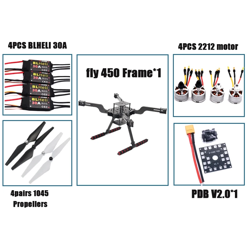 BCUBE Autopilot Drone FLY450 Quadcopter Flip Frame Blheli 30A Esc 2212 Motor 2.4.8 32-Bit Flight Controller M8N GPS