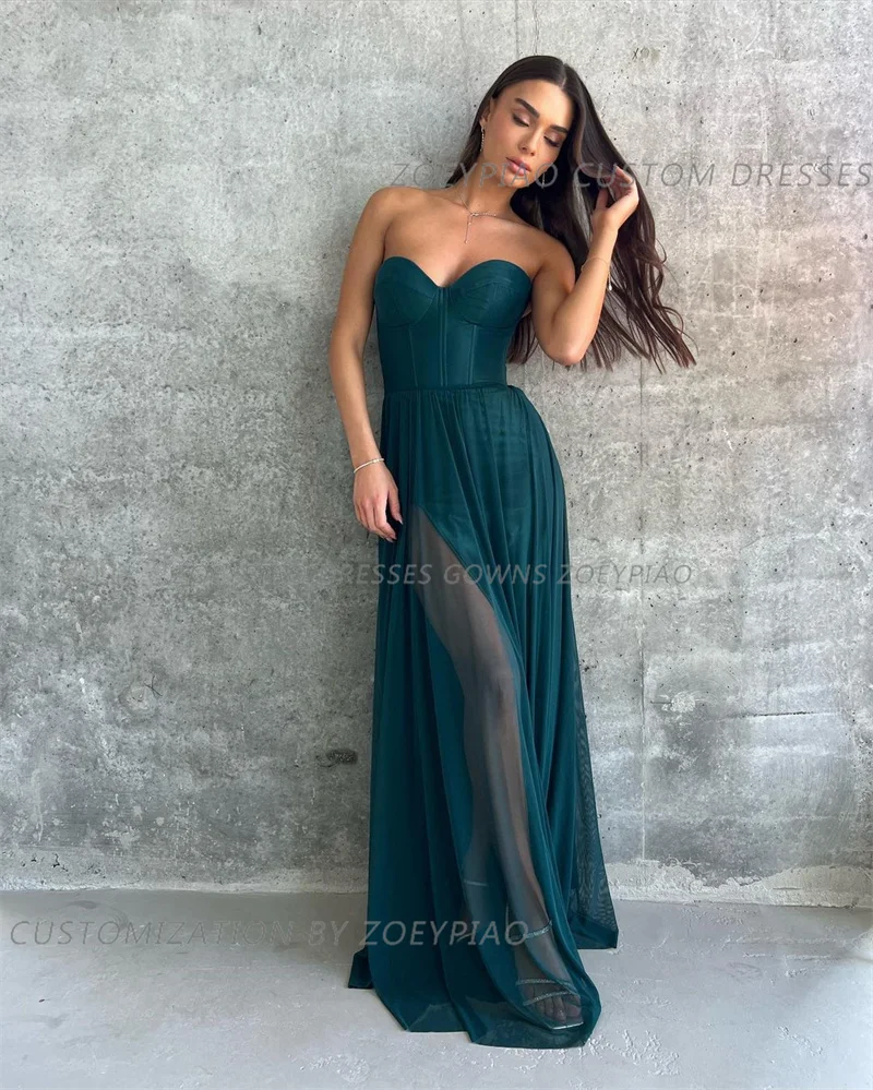 Vestido largo de gasa Para fiesta, traje Sexy de color verde con escote corazón, Para graduación